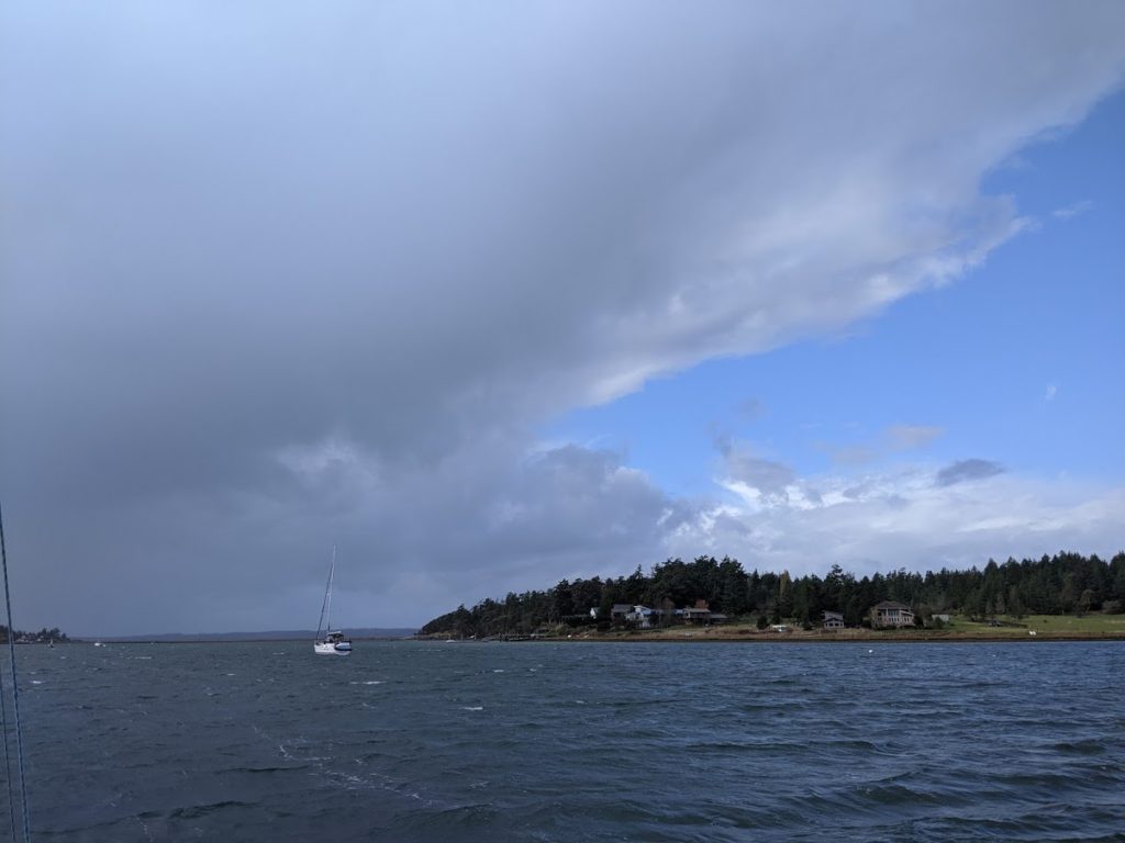 The stormfront coming for us in October 2020 in Fisherman's Bay in the San Juans