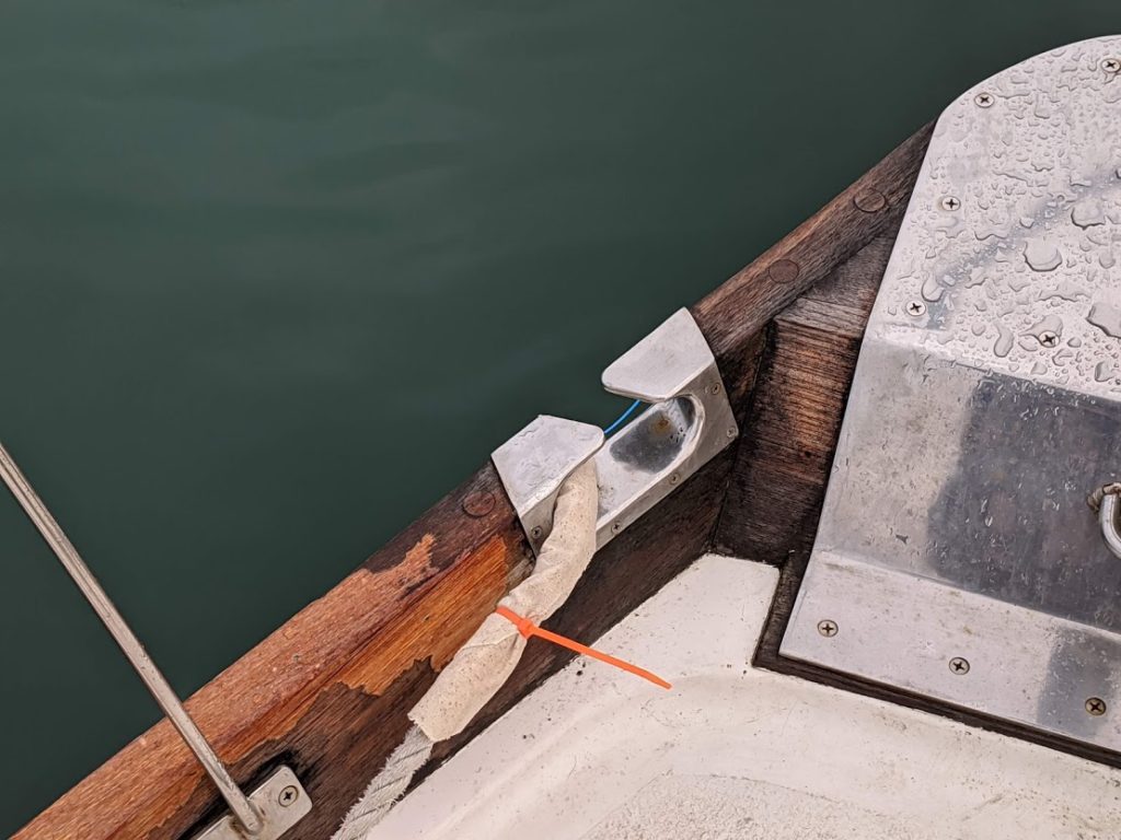 Chafe protection for your anchor snubber line is critical in heavy winds
