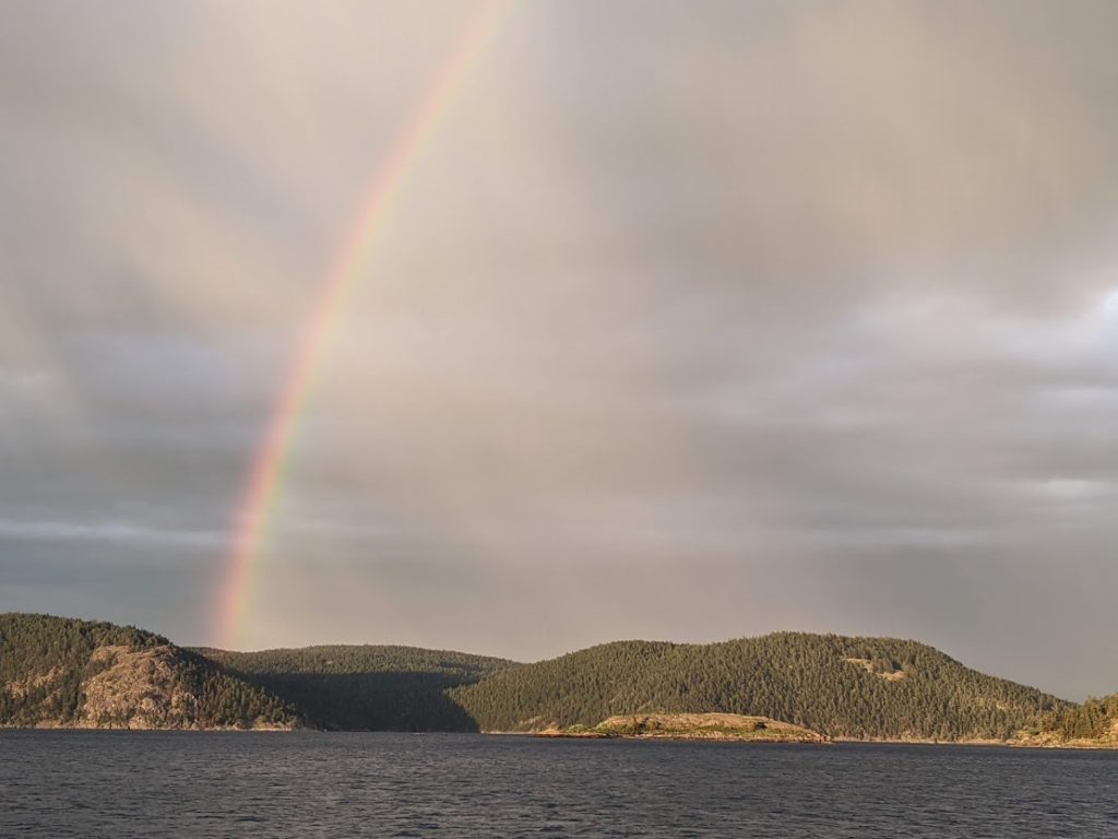 A rainbow in the San Juan Islands at anchor in Swift's Bay