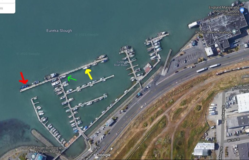Slip assignments at the Eureka Public Marina in Eureka California on the United States West Coast