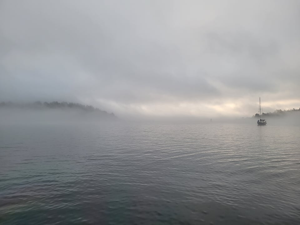 Mosaic in the fog in Neah Bay - photo credit Sailing Lorien. We journeyed from Port Angeles out the Strait of Juan de Fuca and down the US west coast to Crescent City, California.