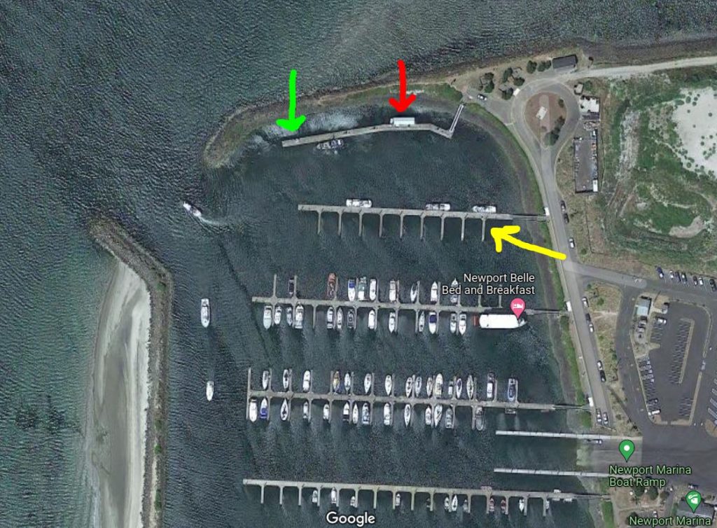 Port of Newport marina map marked with fuel dock, pumpout station, and  guest dock