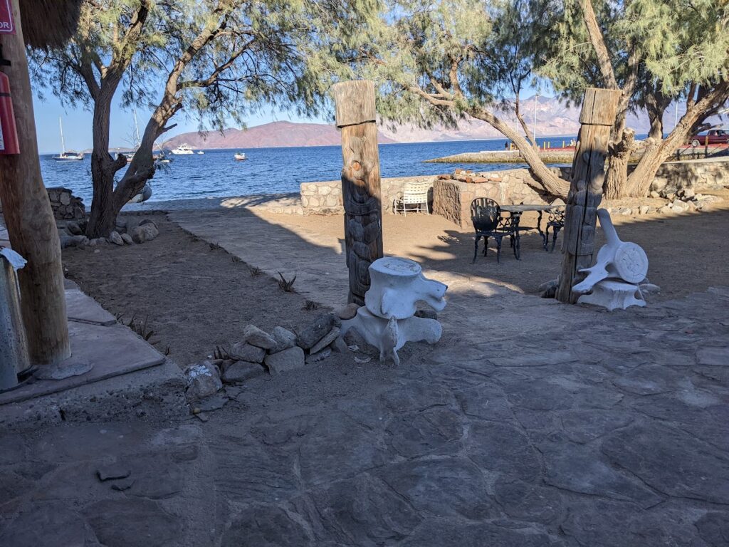 Looking out at the anchorage at the Village at Bay of LA, Mosaic at left