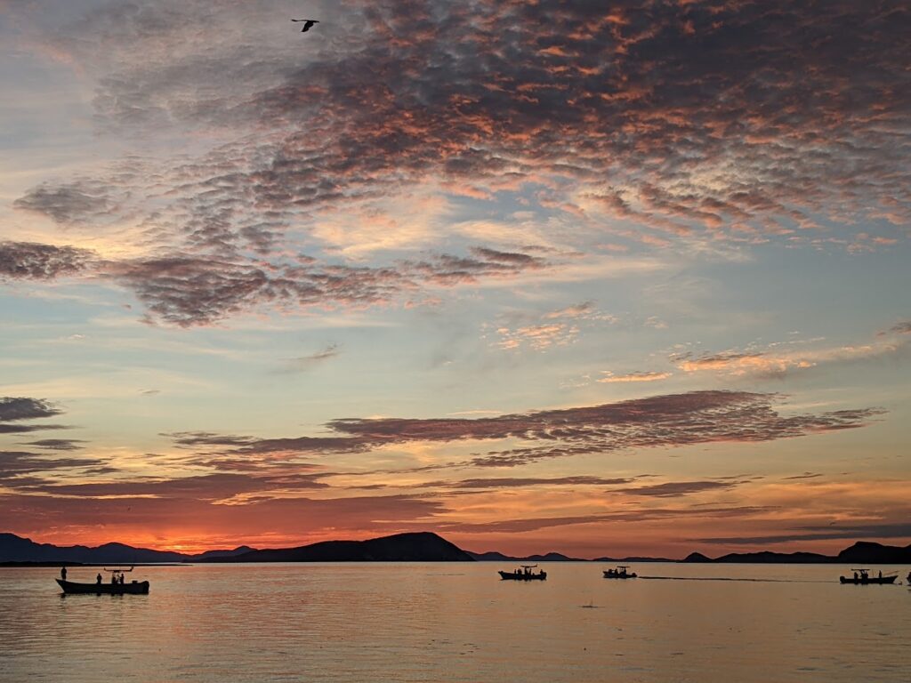 Sunrise in Bahia de Los Angeles - fishermen launched from the village before dawn